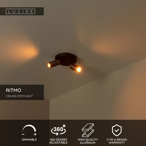 Lucide RITMO - Ceiling spotlight - Ø 15 cm - 2xGU10 (MR11) - Coffee - USP